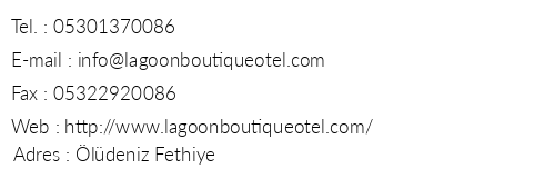 Lagoon Boutique Otel telefon numaralar, faks, e-mail, posta adresi ve iletiim bilgileri